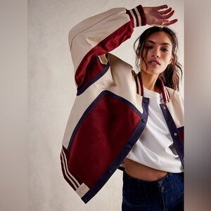 We The Free Free Stevie Varsity Bomber Jacket New without Tags Soft LeatherSuede